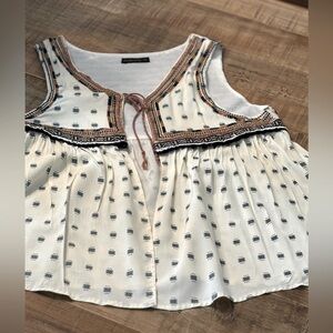 So Cute! Front Tie Textured Embroidered Layer Vest Women’s Sz-L Cream/Brown/Navy
